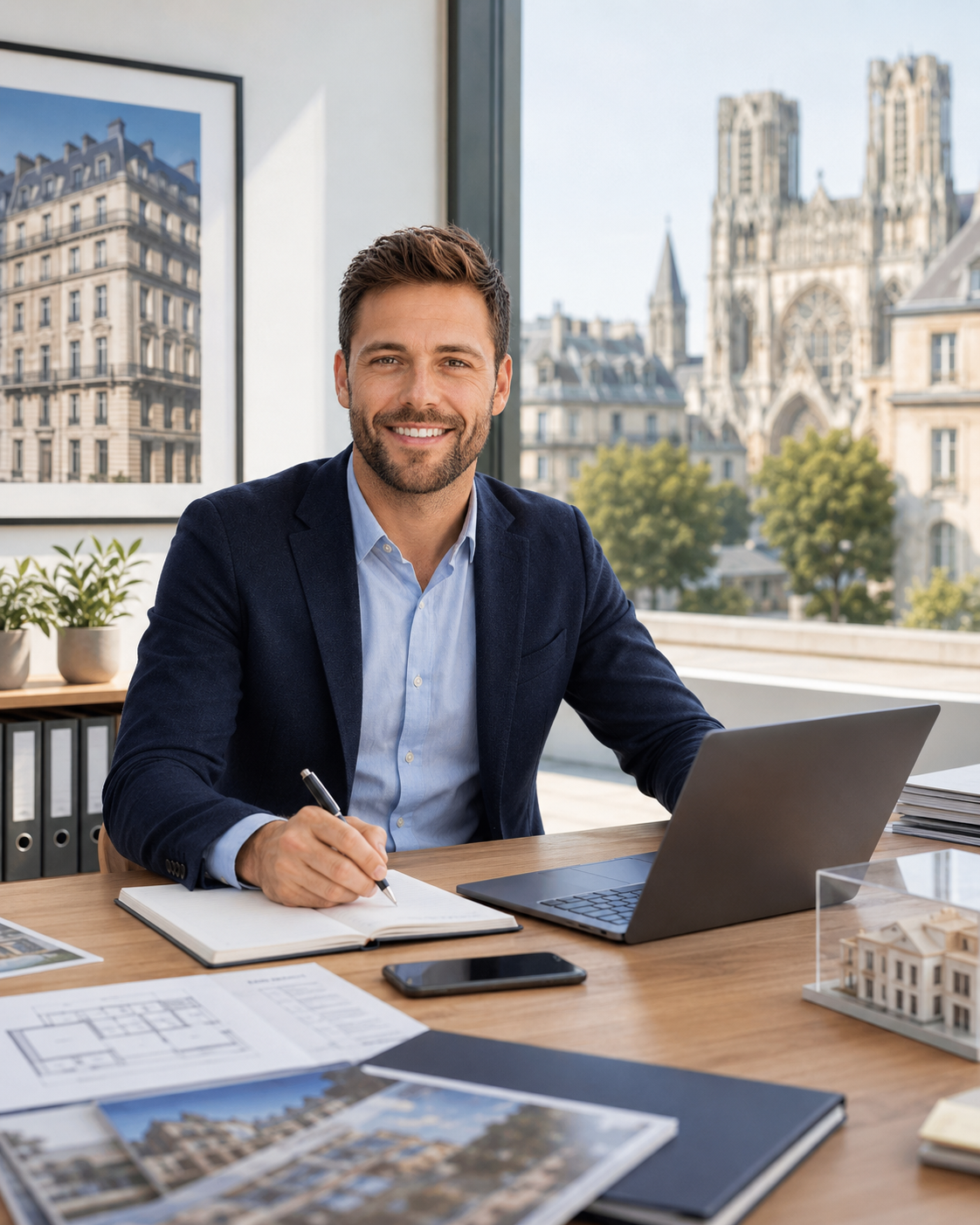 Julien Dupuis, agent immobilier indépendant à son bureau à Reims